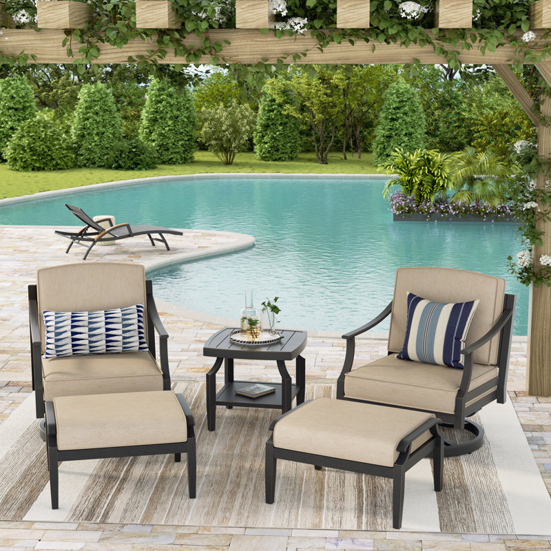 Tamarin Patio Aluminum Conversation Set With Ottomans And Sunbrella® Cushions