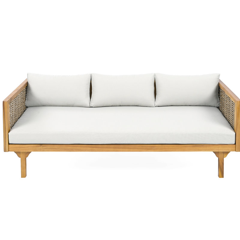 Daybed With , Made Of Wood, Water- Grey Pillows, Slat Paneled Beach Seat, 66.39W X 32.17D 24.64H, Assembly Required Armed Daybed, Wood Material, Cushions, Panel Seating,