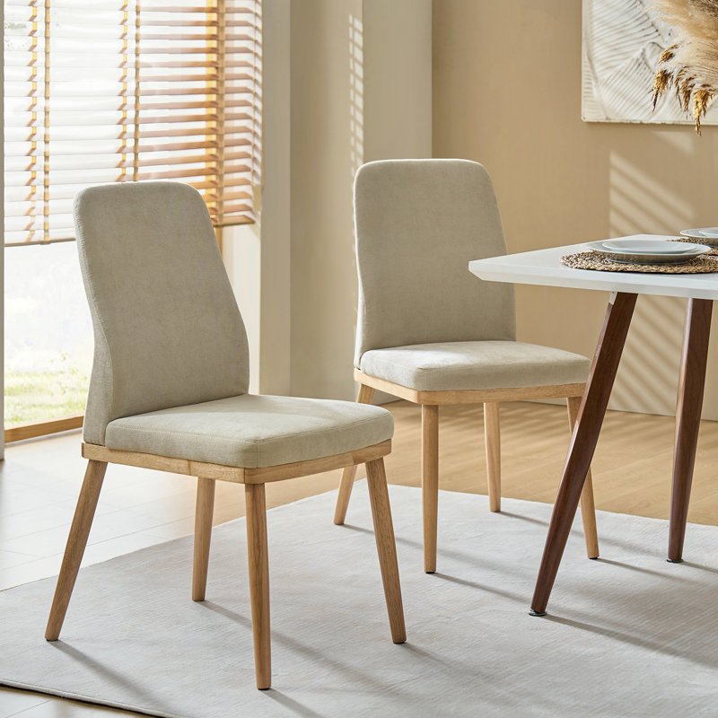 Brehanna Upholstered Back Side Dining Chair with Solid Wood Legs, Beige