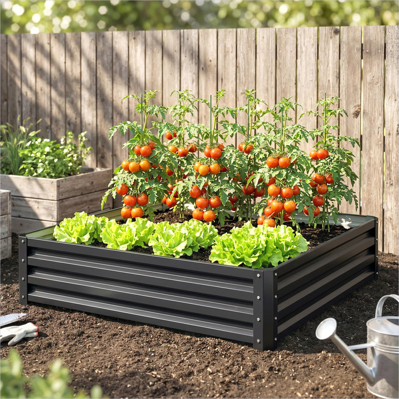 Support à plante en métal gris avec 47,2 po avec contrôle pratique pour l'espace extérieur, acier galvanisé