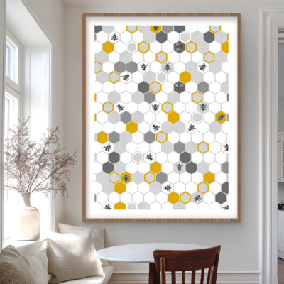 Beehive Pattern Livingroom Gold Framed Matted Print | Decor