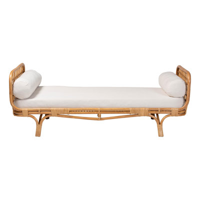 Bali & Pari Aiko Handwoven Natural Rattan Daybed With Cushion – Boho Coastal Lounge Bed For Living Room, Bedroom, Or Sunroom