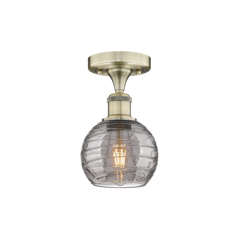 Plafonnier semi-encastré 1 lumière, Laiton antique, H 8,25 po x l 5,88 po x P 5,88 po