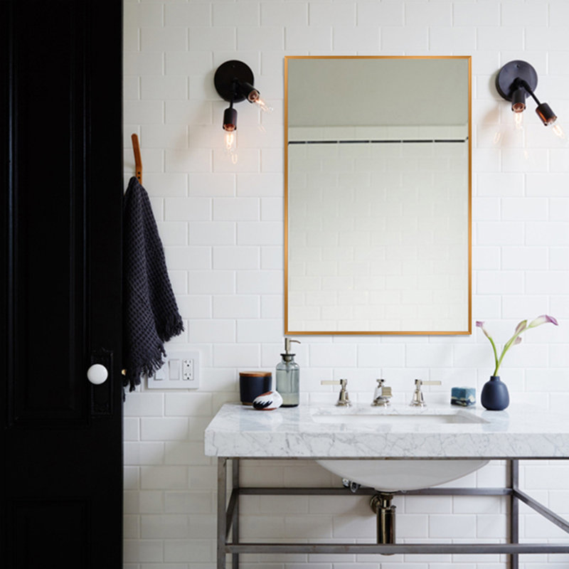 Beunca Metal Framed Bathroom Vanity Mirror, Gold, 32" x 24"