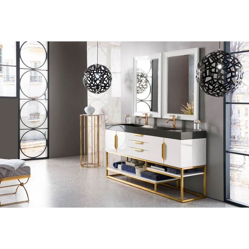 Keven 72'' W Single Vanity, Glossy White, Dusk Gray, Radiant Gold