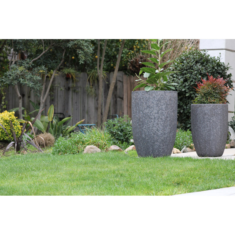 Jardinières hautes en forme de tonneau - (Silver Rock) Céramique émaillée, lot de 2 - Intérieur/Extérieur, P 18 po x H 26 po