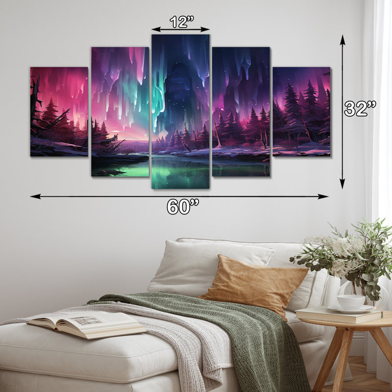 Northern Lights, glaçons iridescents - Paysages, art mural, salon, 5 panneaux
