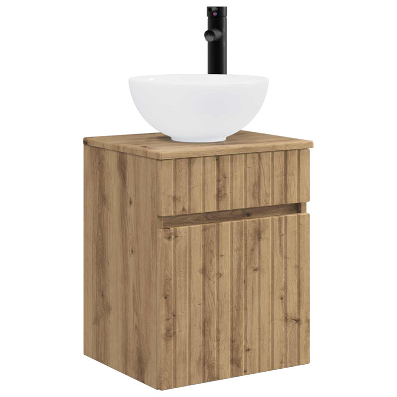 Single Bathroom Vanity with Ceramic Basin, Artisan Oak