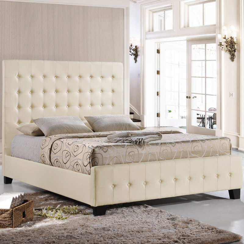 Modway Upholstered Platform Bed, Queen, Ivory