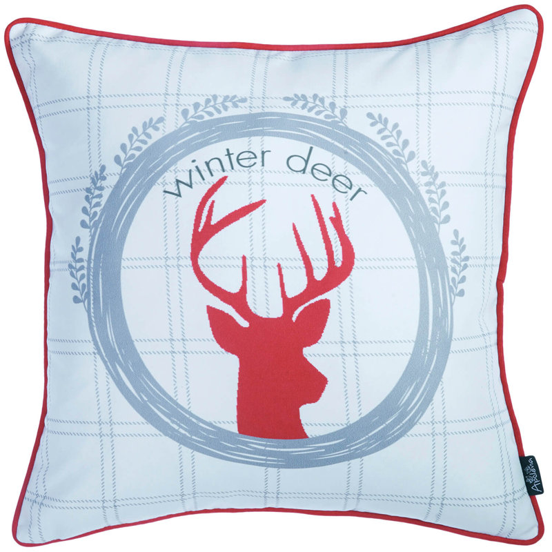 Festive Red and Gray Deer Print 18" Square Pillow Cover