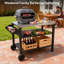 3 chariots de gril noirs avec plateau en acier inoxydable et tablette latérale, table de préparation de barbecue mobile sur roulettes pour la cour arrière, éléments de construction extérieurs, espace de rangement amélioré, mobilité en douceur