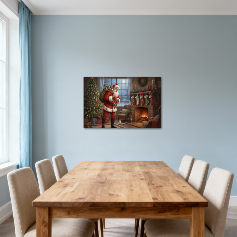 Foyer de Noël avec arbre de Noël et père Noël, H 20 po x l 30 po