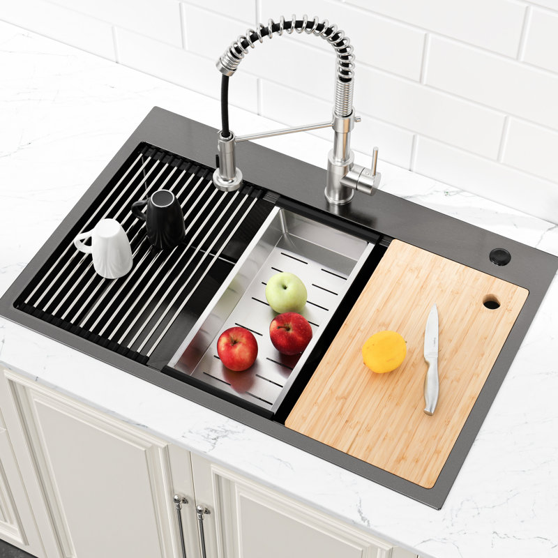 Stainless Steel Kitchen Sink 30"X22" Black With Rounded Edges And Basket - Safe, Stylish, Convenient Storage 304 , Increases In