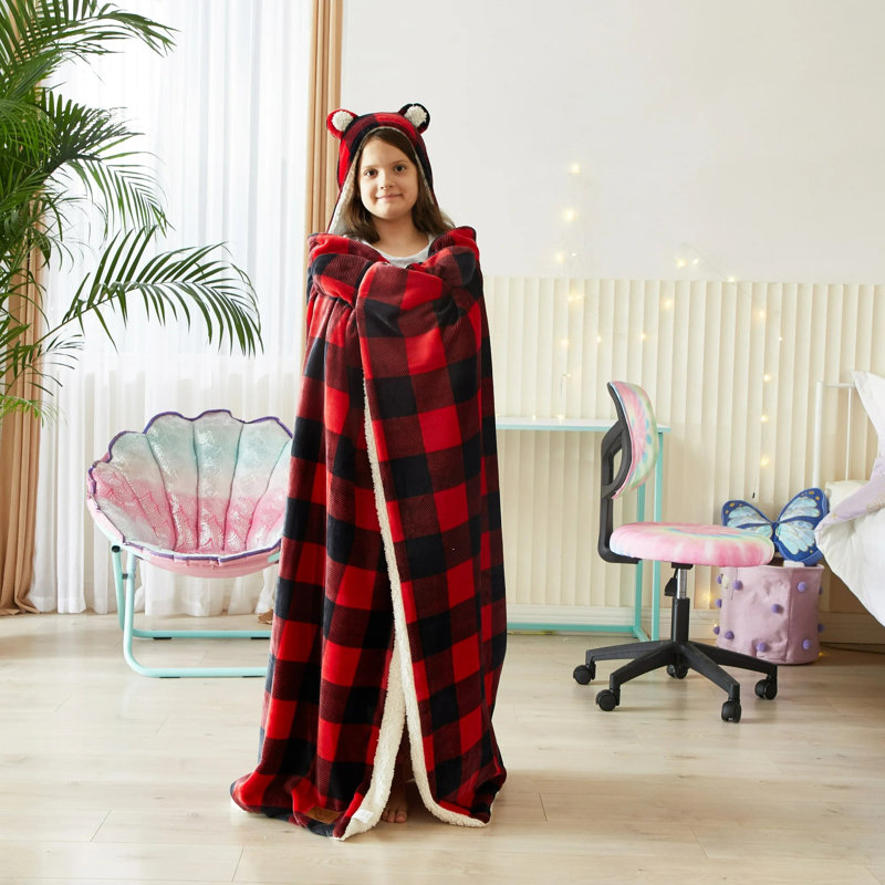 Jeté à capuche rouge et noir Dearfoams, L 50 po x L 60 po