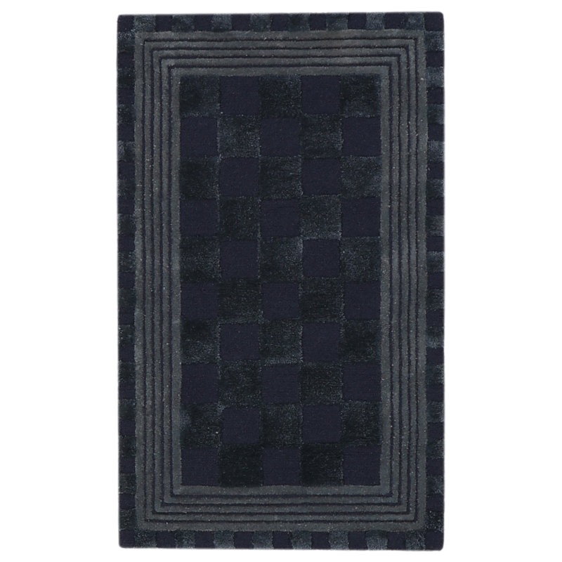 Navy Blue Tonal Check Rug, Rectangle 2'3" x 3'11"