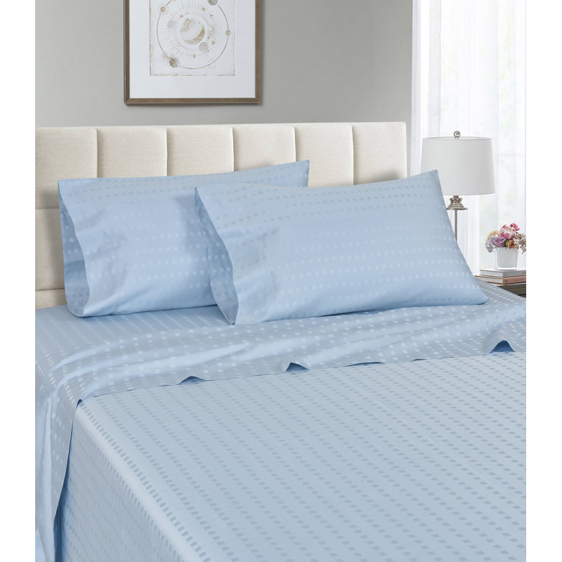 Ensemble de draps en coton de qualité égyptienne à densité de tissage 1200 fils Madylynn, Bleu