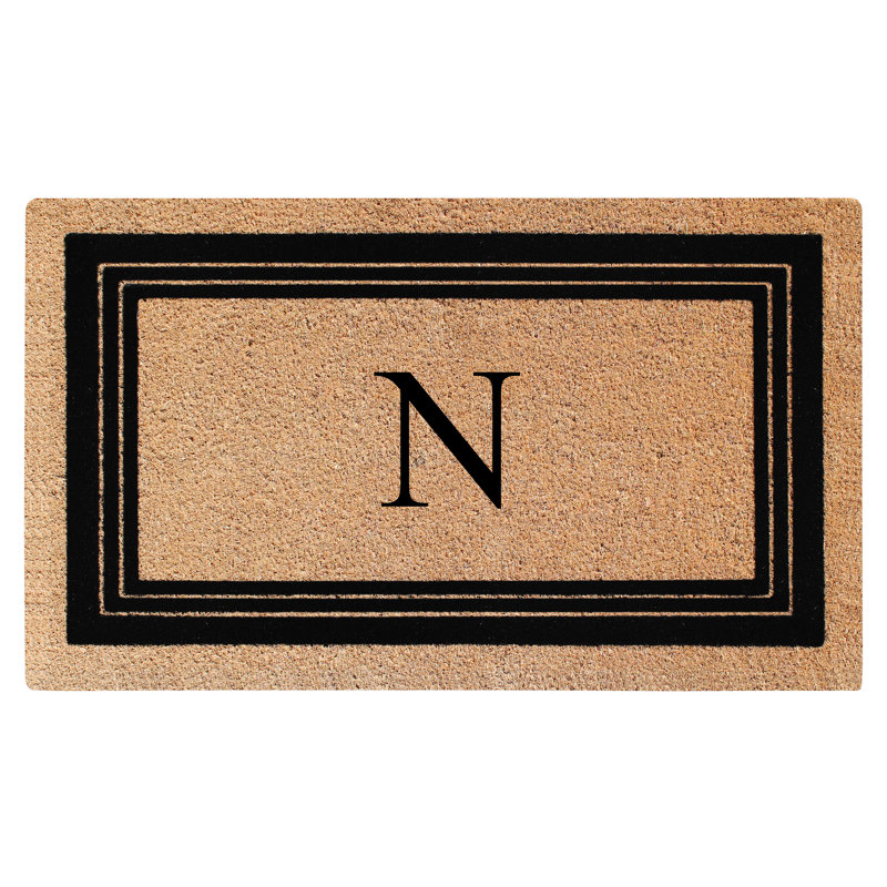 Monogrammed Triple Classic Border Natural Coir Door Mat with PVC Backing – Heavy-Duty, Anti-Shed & Easy to Clean, 39" x 24"