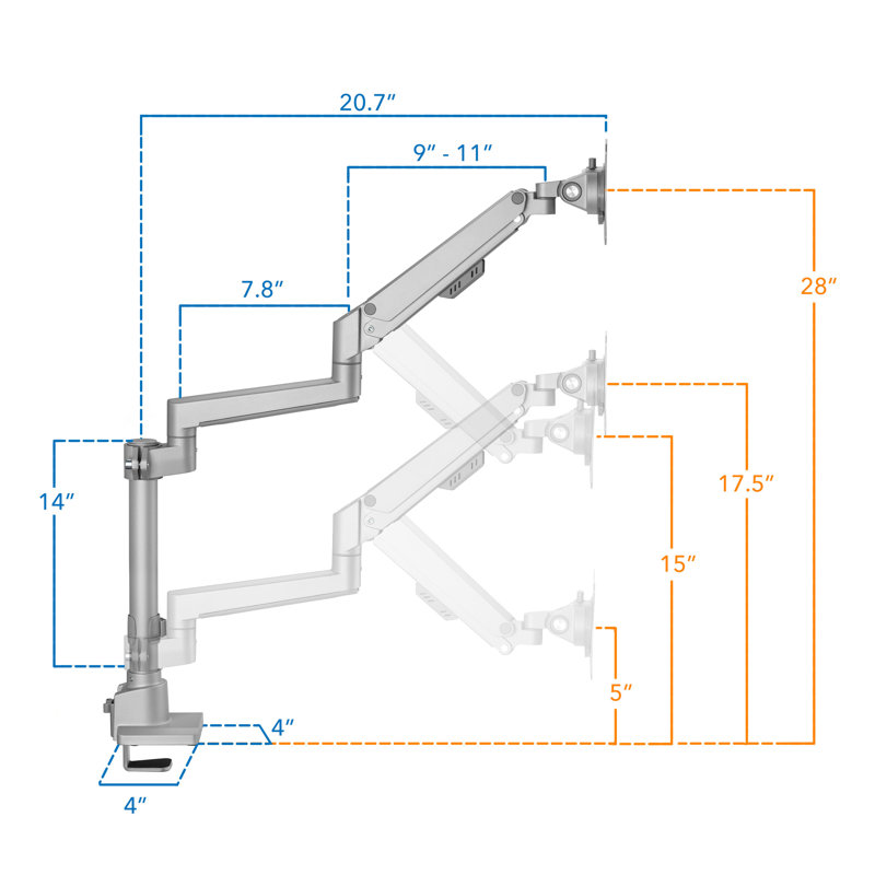 Mount-It! Full Motion Single Monitor Desk Mount, Height Adjustable With Gas Spring Arm