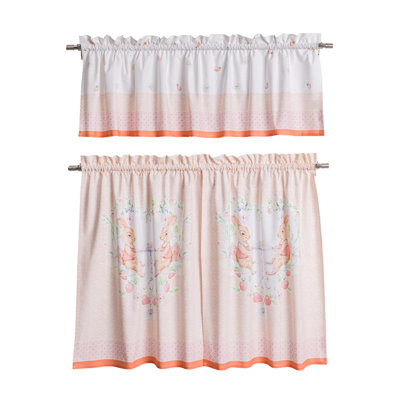Maison d' Hermine Kitchen Curtains Sets for Windows 100% Cotton Set of Kitchen Curtains Valances for Home [2 Tiers (28"X36") and 1 Valance (56"X18")] Cafe Valentines Day Gifts (Bunny Party)