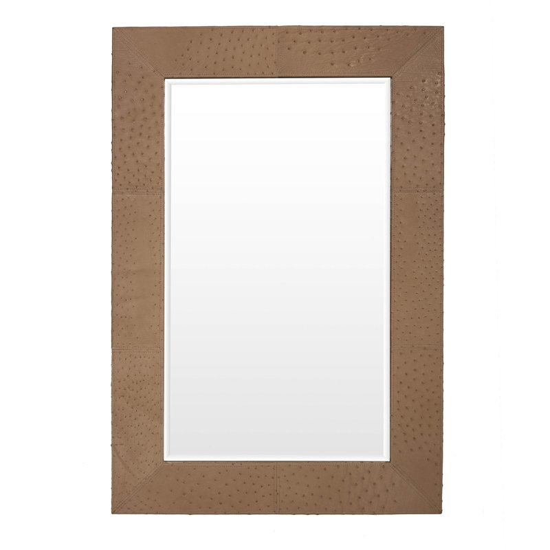 Genuine Leather Accent Mirror, Oak