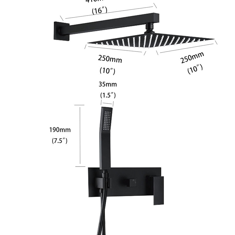 Bathroom Shower Fixtures - Matte Black, Wall Mounted, 10" Rain Head, Hand With Hose, Ceramic Disc Valve, Swivel Spout Mounted 59" Adjustable Water Flow, Valve Included