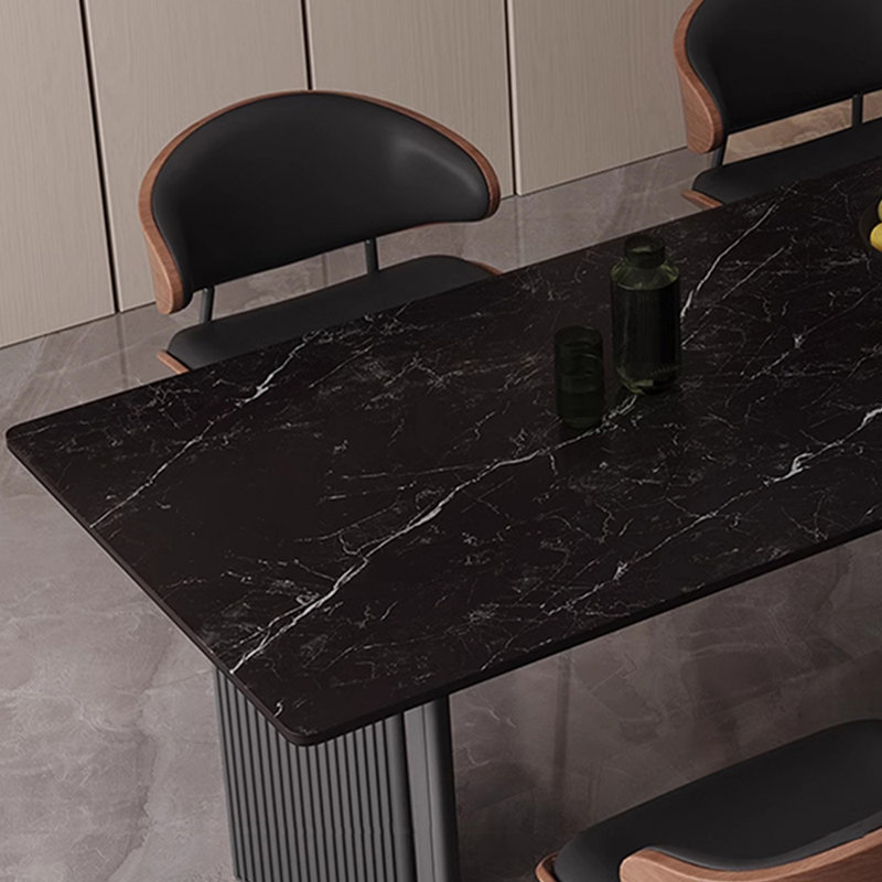 Home black rectangular rock dining table set, 29.52"H x 70.86"L x 31.49"W