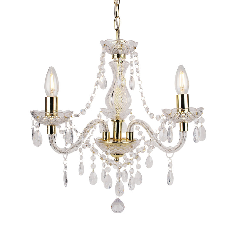 Xan 3 - Light Candle Style Chandelier, Clear/Gold