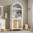  63'' Tall Arched Bookcase with Doors - 5 Tier Open Display Shelf with Rattan Decor, Modern Bookshelf Storage Cabinet for Home Office Living Room Library, White-2137817252