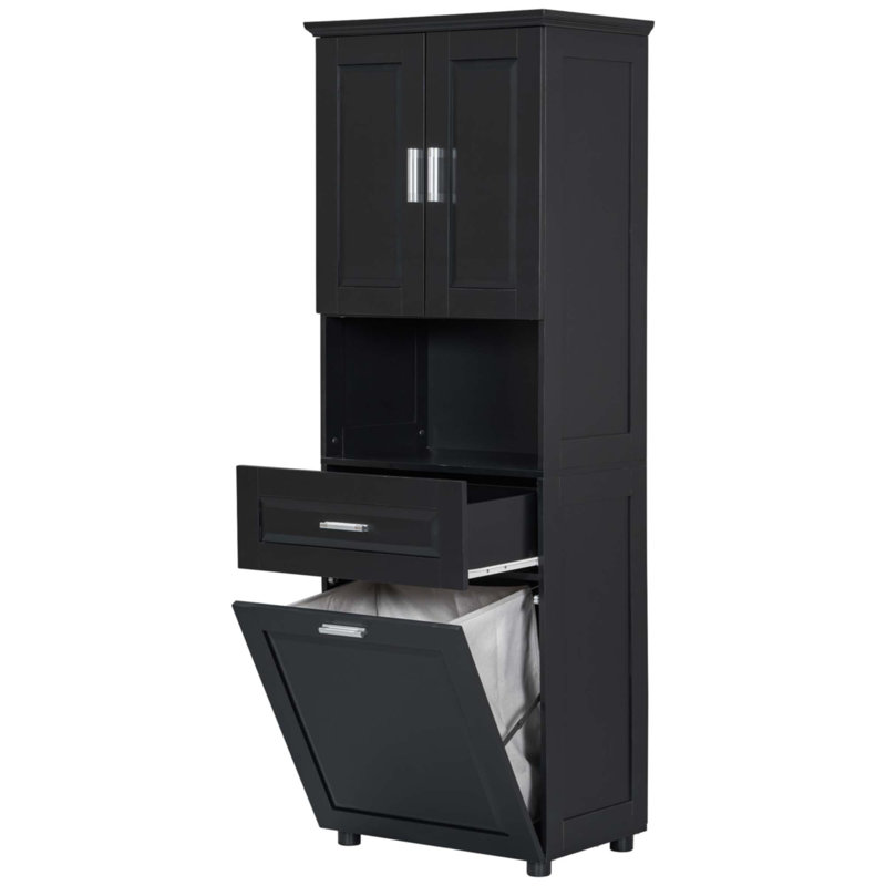 Grande armoire de salle de bain avec panier à linge, Noir