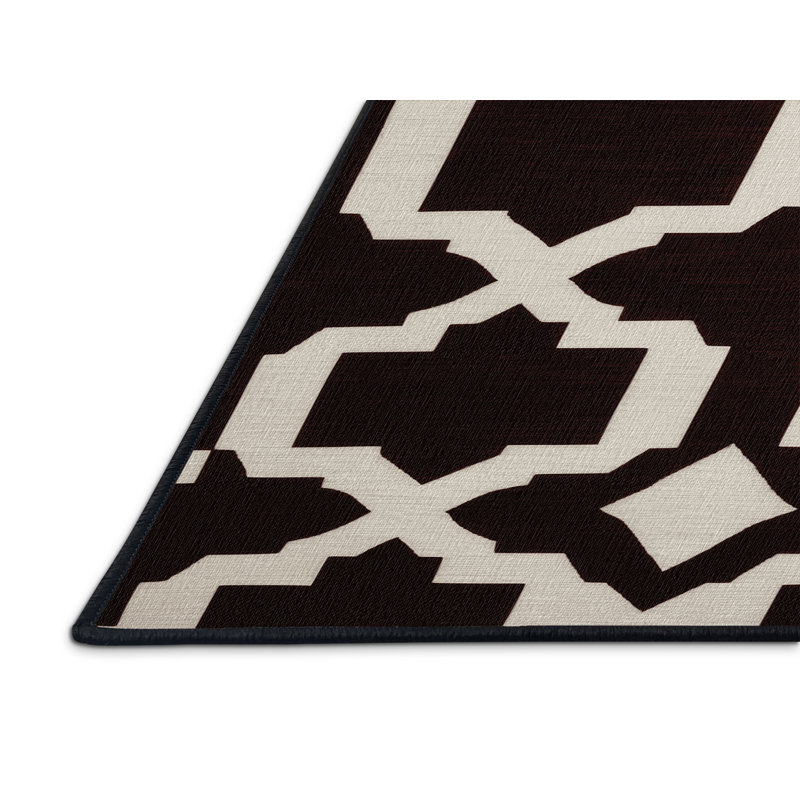 Tapis noir en treillis lavable à la machine, Rond 5 pi