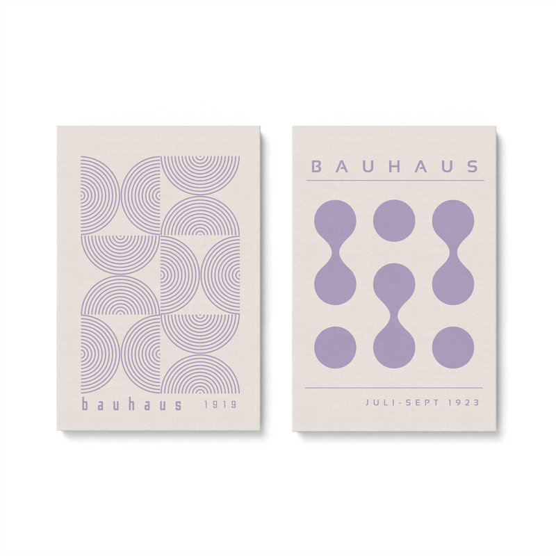 Bauhaus Flow and Composition en mauve I, ensemble de 2, H 18 po x l 24 po, Toile tendue