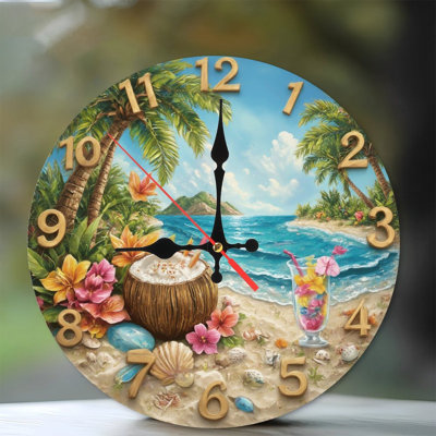Tropical Beach Clock with Drinks