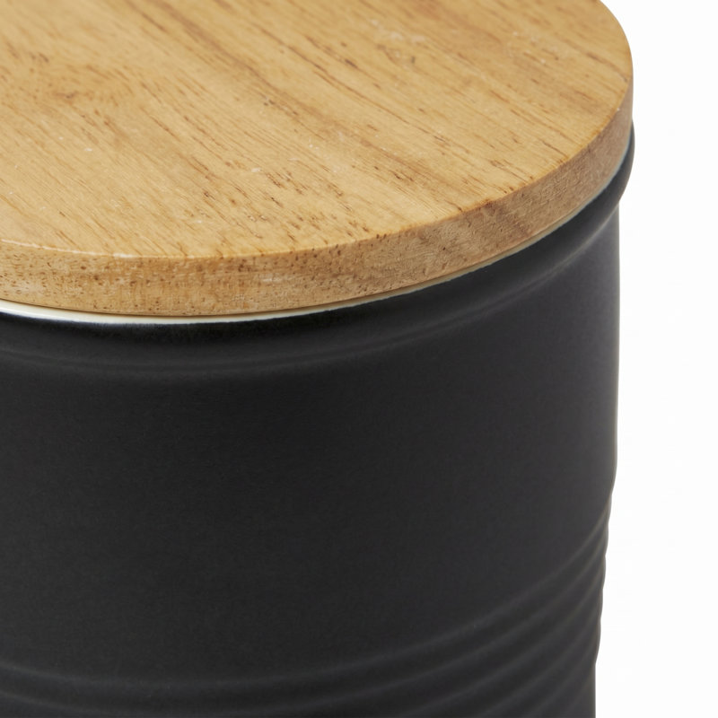 Porte-ail en céramique noir mat avec couvercle en bambou ventilé | Contenant de rangement de style campagnard rétro pour ampoules à l'ail fraîches