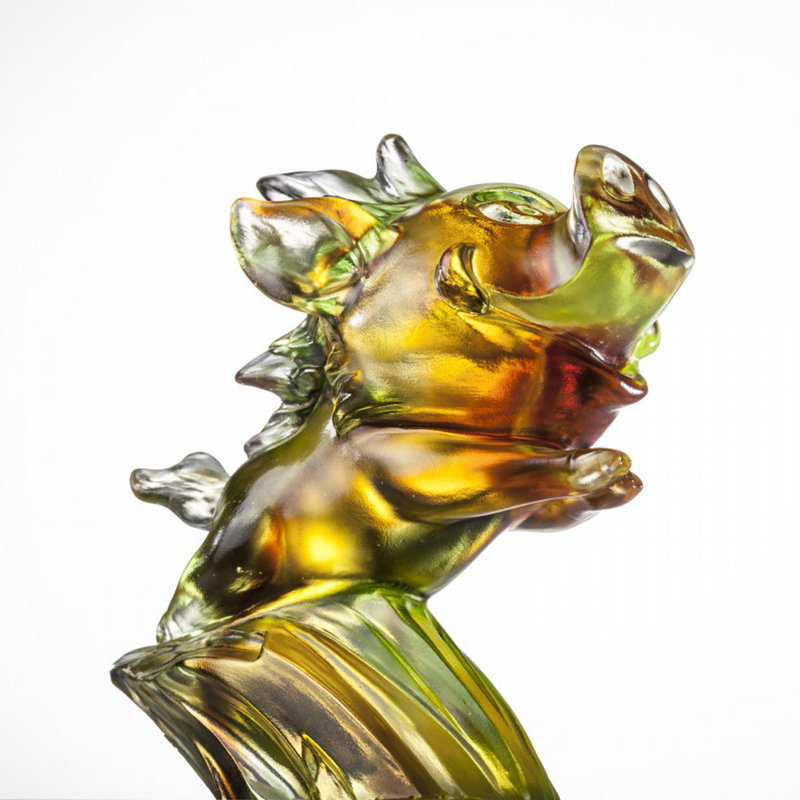 Handmade Animal Figurine, Amber/Spring Green