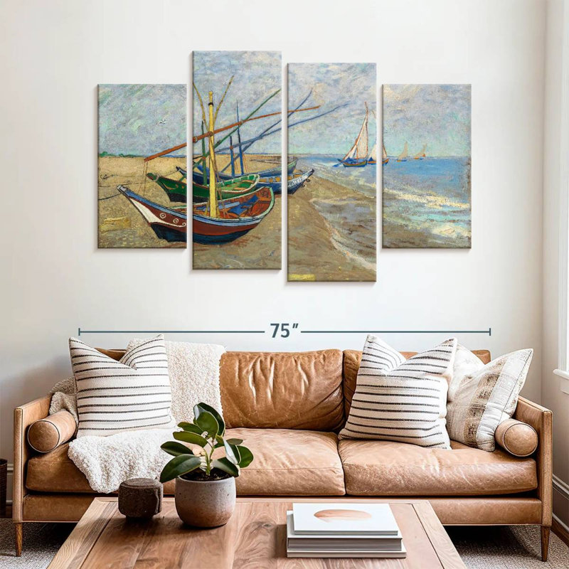 Mehar, bateaux de pêche sur la plage II, H 42 po x l 68 po