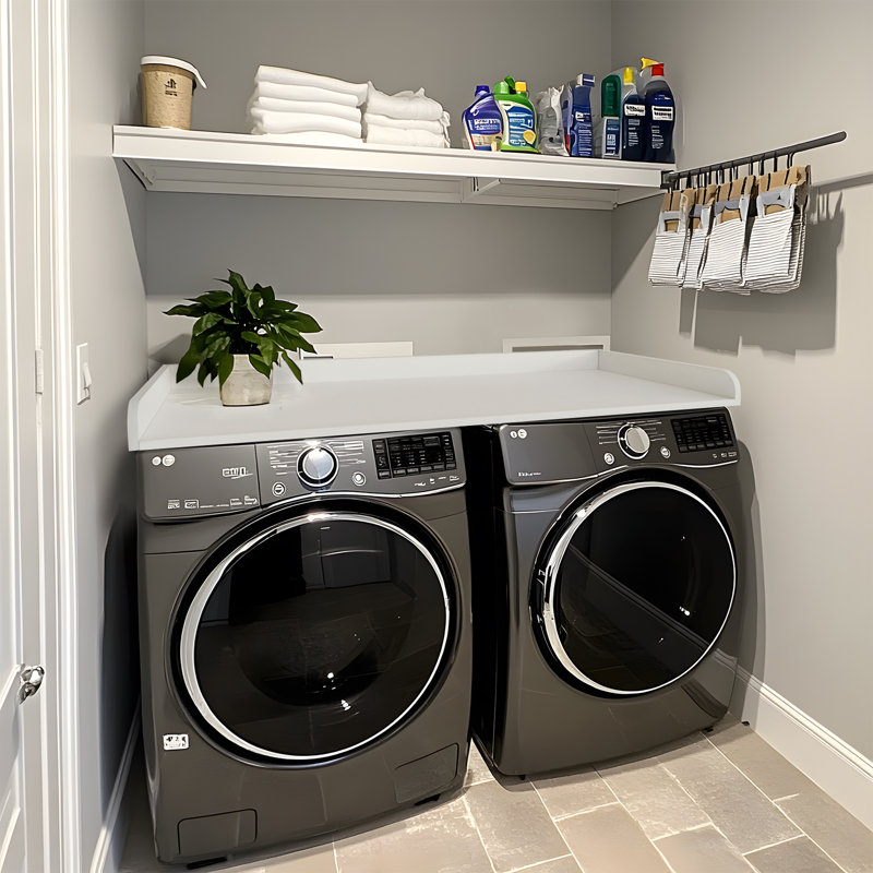 Kaboon Washer Dryer Countertop With Edge Rails, 28" X 58", White