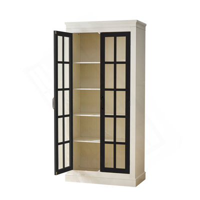 71.2'' Freestanding Glass Door Pantry, Farmhouse Style Display Cabinets, Curio Cabinet With Lattice Window For Hallways, Livingroom Kitchen & Office, White & Black