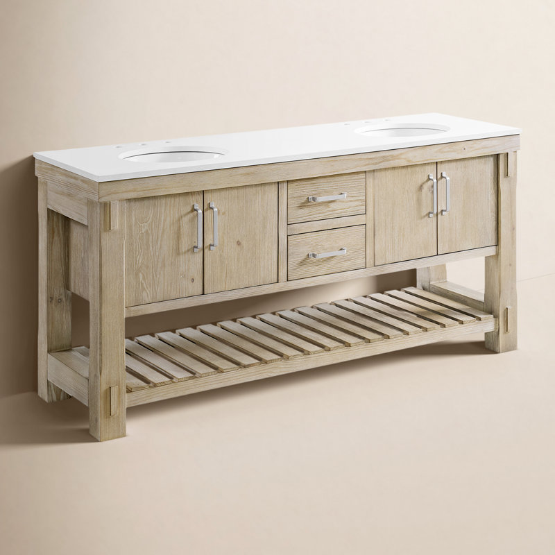 72" Double Bathroom Vanity In Washed Pine