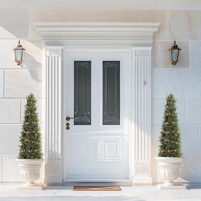 Faux Cedar Tree, Outdoors UV Protection Faux Cedar Tree Pine Tree, Outdoor Front Porch Décor 2Pcs