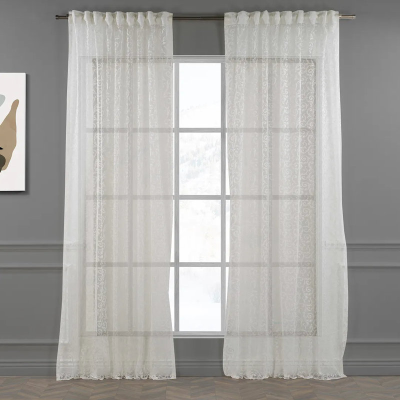 Extra Long and Extra Wide Classic Lace Patterned Sheer Curtain Panels, 100" W x 156" L, Cream