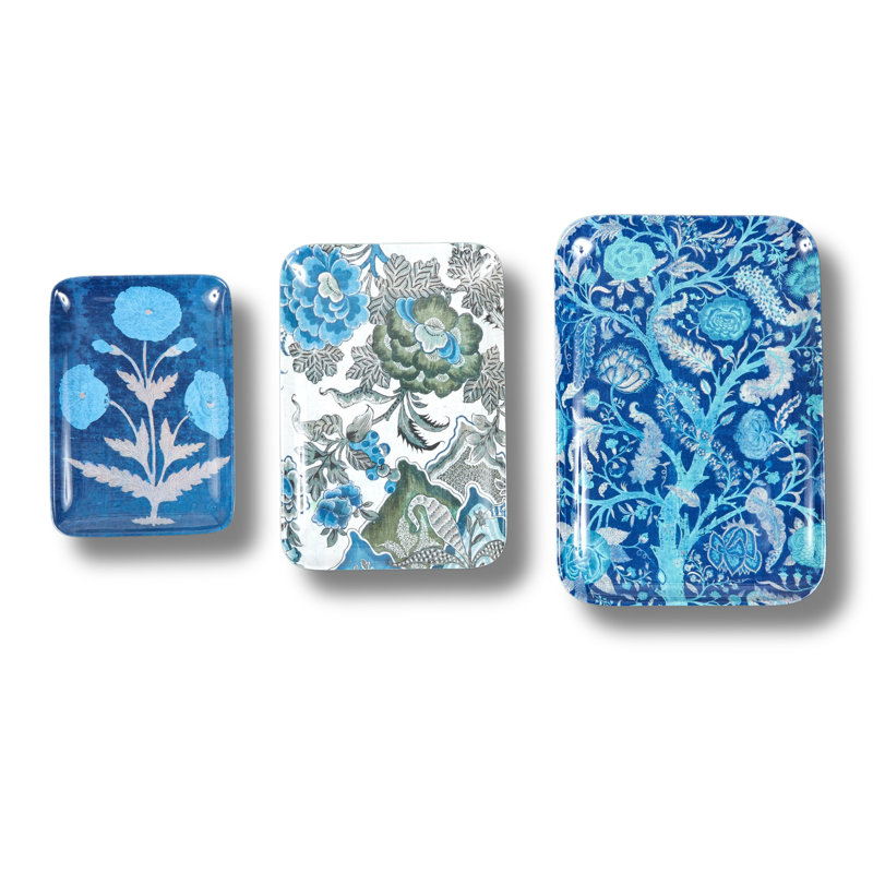 ENSEMBLE DE PLATEAUX BLEU KALAMKARI / 3