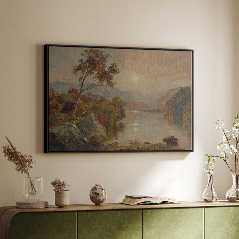 Paysage rétro - DCXII, Toile avec cadre flottant noir, H 25 po x l 37 po x P 2 po