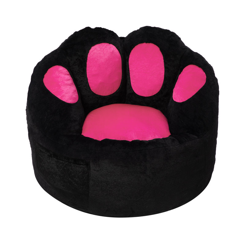 Cute Cat Paw Compression Beanbag Chair With Pockets And Handles, Black Faux Fur