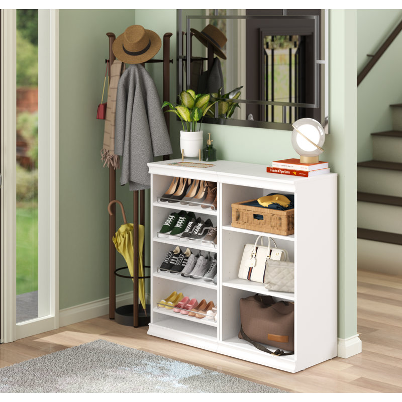Système de rangement modulaire en bois à 7 tablettes avec rangement pour chaussures, Blanc