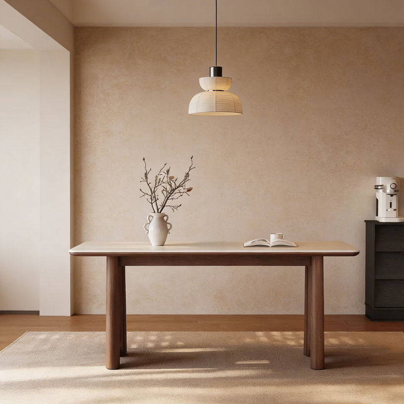 Table Mid-Century blanche en pierre frittée mate, H 29,5 po x L 63 po x l 31,5 po