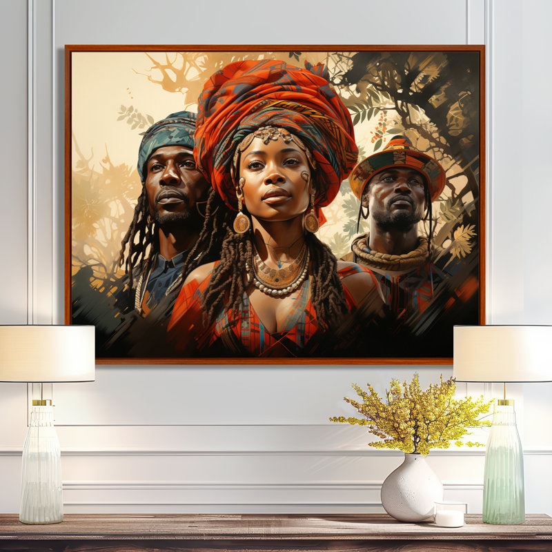 Couple africain résilient II - impression, H 16 po x l 32 po x P 1 po, Cadre flottant brun