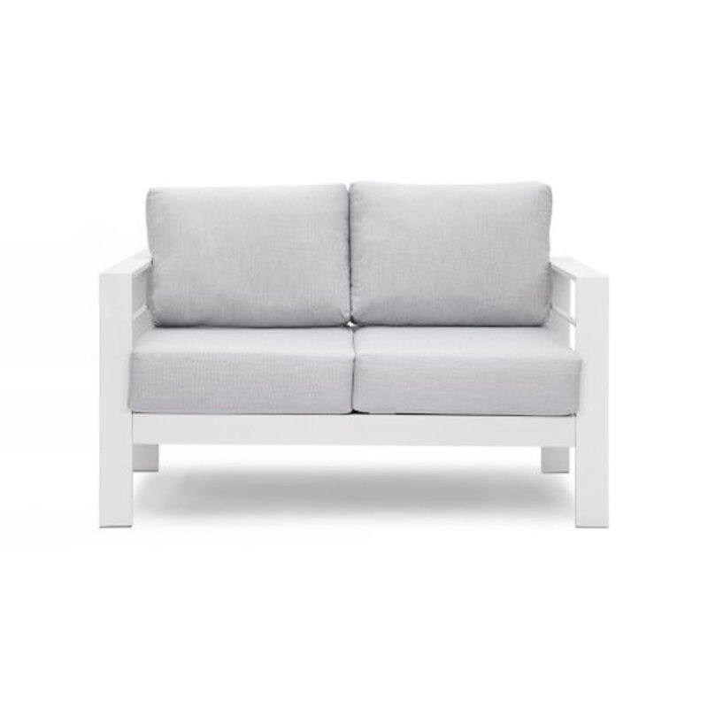 All-Weather Patio Loveseat With Cushions, Gray, White
