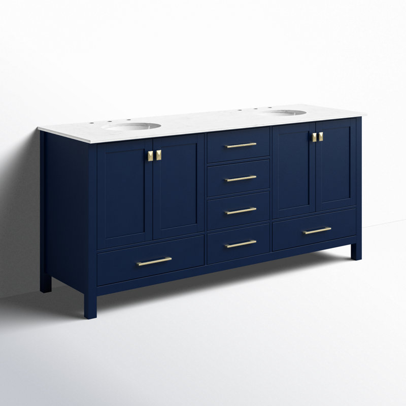 Ensemble de meuble-lavabo large 72 "Irene, Bleu, Quartz Calacatta