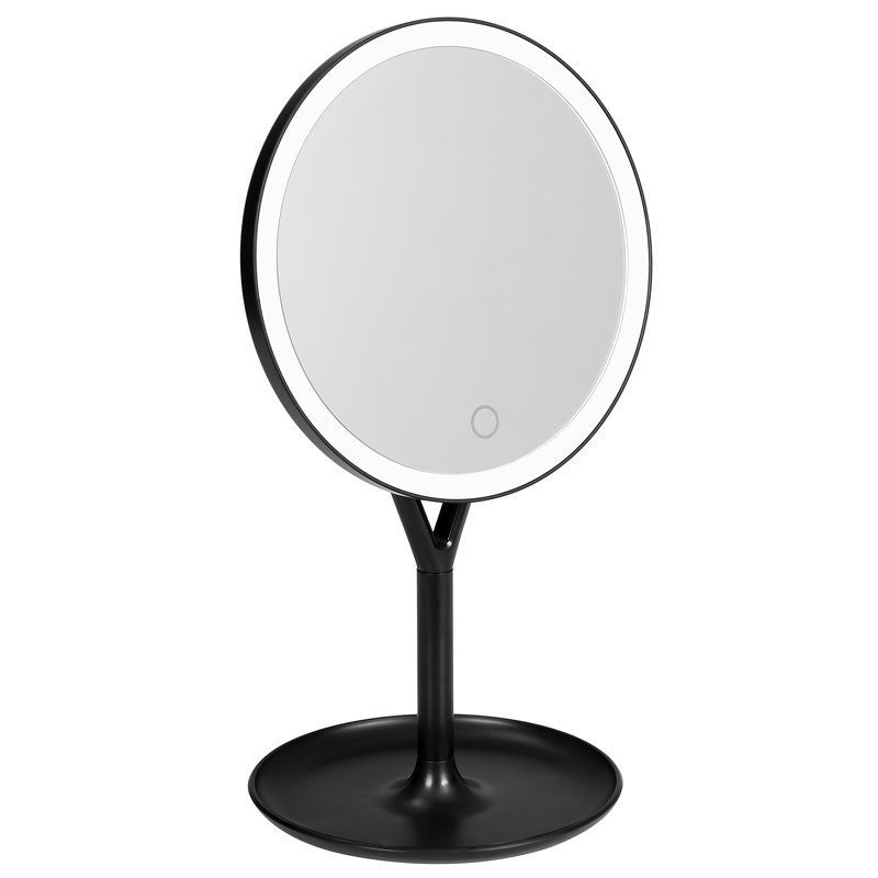 Clarity Makeup Mirror with Touch Sensor, Handheld Desk Mirror with Ultra Bright LED Light, Black