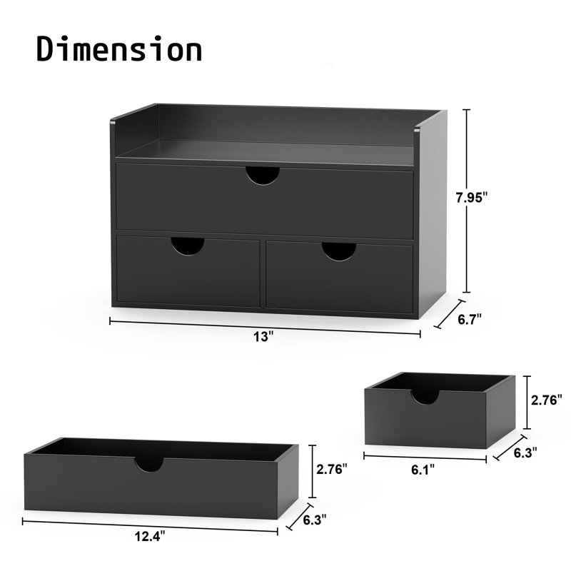 Mini-boîte de rangement en bambou de style tiroir de bureau en bambou, noire, à 2 niveaux avec tablettes. Idéal pour le bureau ou la maison; Peut être utilisé comme table de chevet, meuble-lavabo ou unité de rangement de bureau. Dimensions: 13 x 6,7 x 8 pouces.